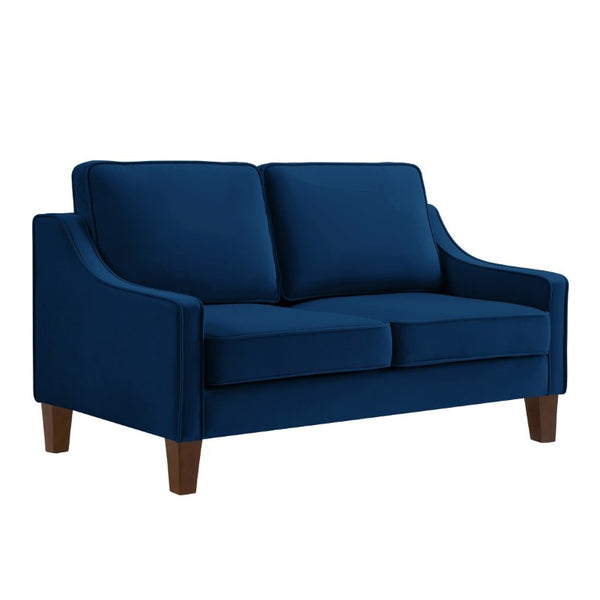 English Elm 2-Seater Velvet Loveseat with Spring Cushions Rubber Wood Legs and Washable Covers Navy W2186P516663