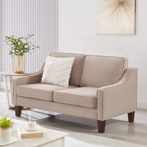 English Elm 2-Seater Velvet Loveseat with Spring Cushions Rubber Wood Legs and Washable Covers Taupe W2186P516664