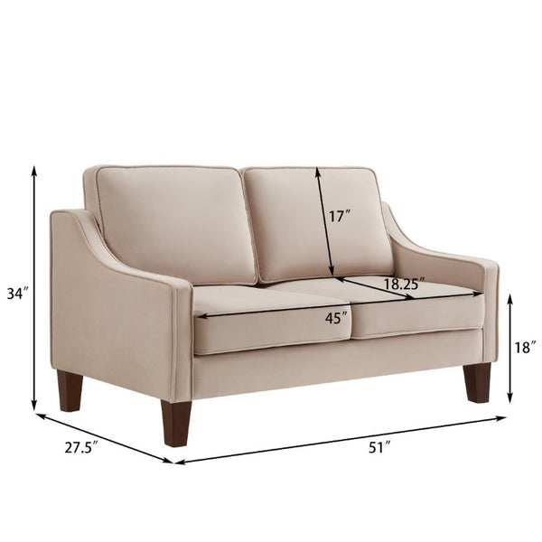 English Elm 2-Seater Velvet Loveseat with Spring Cushions Rubber Wood Legs and Washable Covers Taupe W2186P516664
