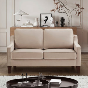 English Elm 2-Seater Velvet Loveseat with Spring Cushions Rubber Wood Legs and Washable Covers Taupe W2186P516664