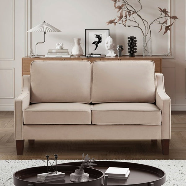 English Elm 2-Seater Velvet Loveseat with Spring Cushions Rubber Wood Legs and Washable Covers Taupe W2186P516664