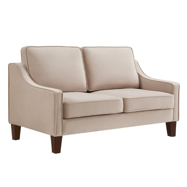 English Elm 2-Seater Velvet Loveseat with Spring Cushions Rubber Wood Legs and Washable Covers Taupe W2186P516664