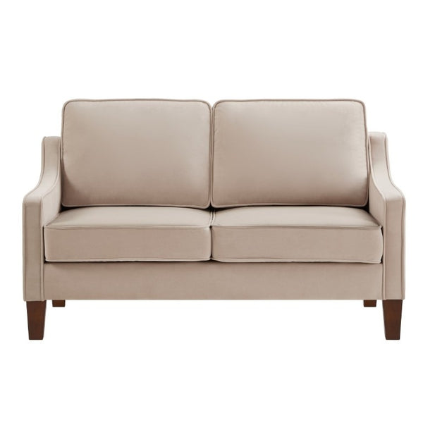 English Elm 2-Seater Velvet Loveseat with Spring Cushions Rubber Wood Legs and Washable Covers Taupe W2186P516664