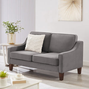 English Elm 2-Seater Velvet Loveseat with Spring Cushions Rubber Wood Legs and Washable Covers Dark Gray W2186P516665