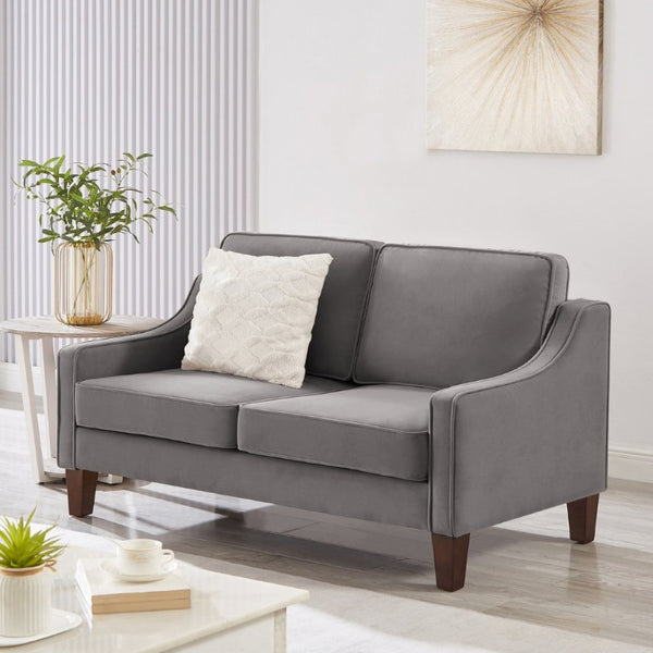 English Elm 2-Seater Velvet Loveseat with Spring Cushions Rubber Wood Legs and Washable Covers Dark Gray W2186P516665