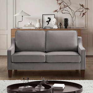 English Elm 2-Seater Velvet Loveseat with Spring Cushions Rubber Wood Legs and Washable Covers Dark Gray W2186P516665