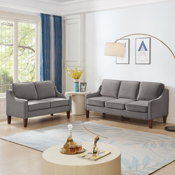 English Elm 2-Seater Velvet Loveseat with Spring Cushions Rubber Wood Legs and Washable Covers Dark Gray W2186P516665