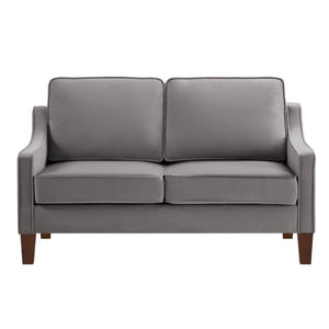 English Elm 2-Seater Velvet Loveseat with Spring Cushions Rubber Wood Legs and Washable Covers Dark Gray W2186P516665