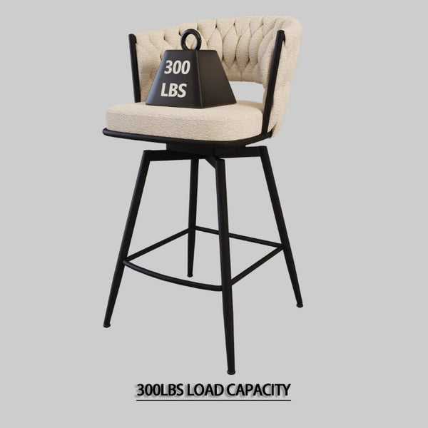 English Elm 26 Inch Swivel Woven Terry Cloth Counter Stools Set of 2 with Matte Black Metal Base W2189P180368