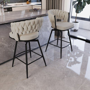 English Elm 26 Inch Swivel Woven Terry Cloth Counter Stools Set of 2 with Matte Black Metal Base W2189P180368