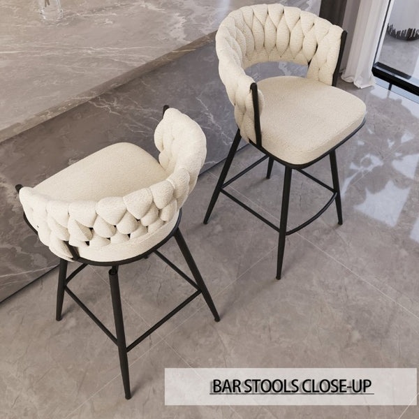 English Elm 26 Inch Swivel Woven Terry Cloth Counter Stools Set of 2 with Matte Black Metal Base W2189P180368