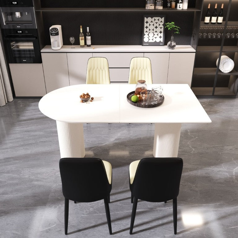 English Elm 63 Inch Cream MDF Dining Table Set with PU Leather Chairs and Black Metal Legs Beige+Cream - A W2189S00436