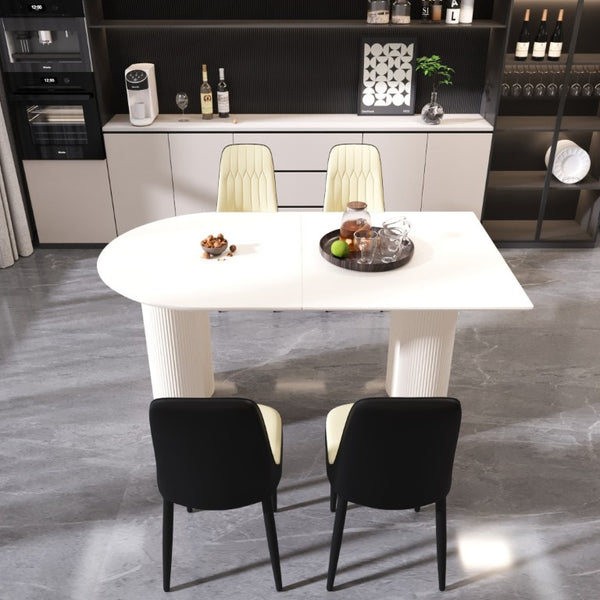 English Elm 63 Inch Cream MDF Dining Table Set with PU Leather Chairs and Black Metal Legs Beige+Cream - A W2189S00436