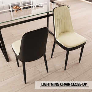 English Elm 63 Inch Cream MDF Dining Table Set with PU Leather Chairs and Black Metal Legs Beige+Cream - A W2189S00436