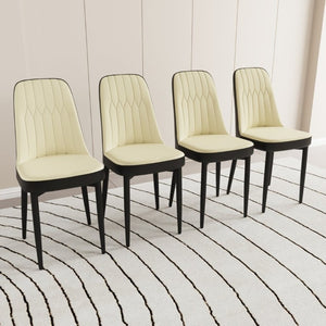 English Elm 63 Inch Cream MDF Dining Table Set with PU Leather Chairs and Black Metal Legs Beige+Cream - A W2189S00436