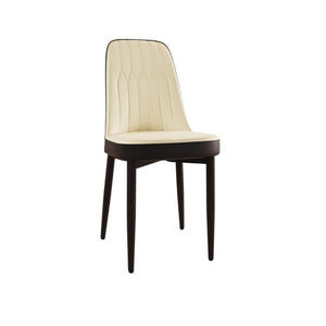 English Elm 63 Inch Cream MDF Dining Table Set with PU Leather Chairs and Black Metal Legs Beige+Cream - A W2189S00436