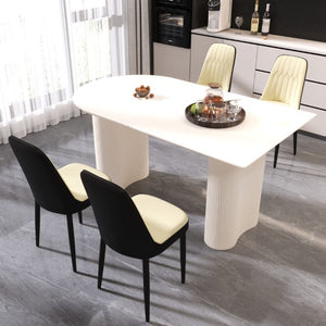 English Elm 63 Inch Cream MDF Dining Table Set with PU Leather Chairs and Black Metal Legs Beige+Cream - A W2189S00436