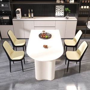English Elm 63 Inch Cream MDF Dining Table Set with PU Leather Chairs and Black Metal Legs Beige+Cream - A W2189S00436
