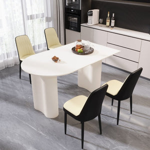 English Elm 63 Inch Cream MDF Dining Table Set with PU Leather Chairs and Black Metal Legs Beige+Cream - A W2189S00436