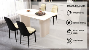 English Elm 63 Inch Cream MDF Dining Table Set with PU Leather Chairs and Black Metal Legs Beige+Cream - A W2189S00436