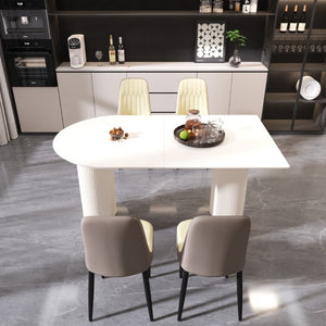 English Elm 63 Inch Cream MDF Dining Table Set with PU Leather Chairs and Black Metal Legs Beige+Cream - B W2189S00437