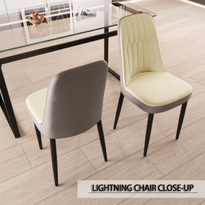 English Elm 63 Inch Cream MDF Dining Table Set with PU Leather Chairs and Black Metal Legs Beige+Cream - B W2189S00437
