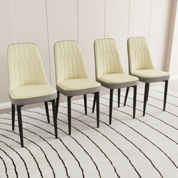 English Elm 63 Inch Cream MDF Dining Table Set with PU Leather Chairs and Black Metal Legs Beige+Cream - B W2189S00437