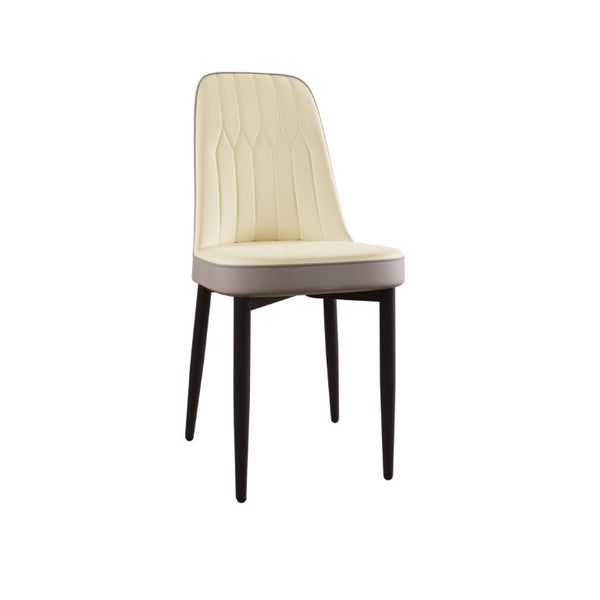 English Elm 63 Inch Cream MDF Dining Table Set with PU Leather Chairs and Black Metal Legs Beige+Cream - B W2189S00437
