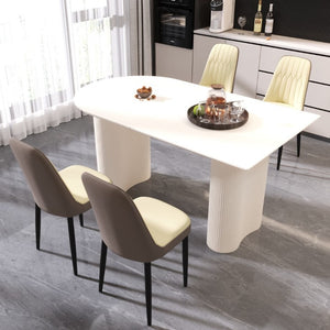 English Elm 63 Inch Cream MDF Dining Table Set with PU Leather Chairs and Black Metal Legs Beige+Cream - B W2189S00437