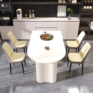 English Elm 63 Inch Cream MDF Dining Table Set with PU Leather Chairs and Black Metal Legs Beige+Cream - B W2189S00437