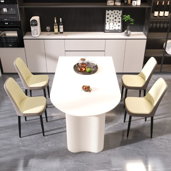 English Elm 63 Inch Cream MDF Dining Table Set with PU Leather Chairs and Black Metal Legs Beige+Cream - B W2189S00437