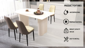 English Elm 63 Inch Cream MDF Dining Table Set with PU Leather Chairs and Black Metal Legs Beige+Cream - B W2189S00437