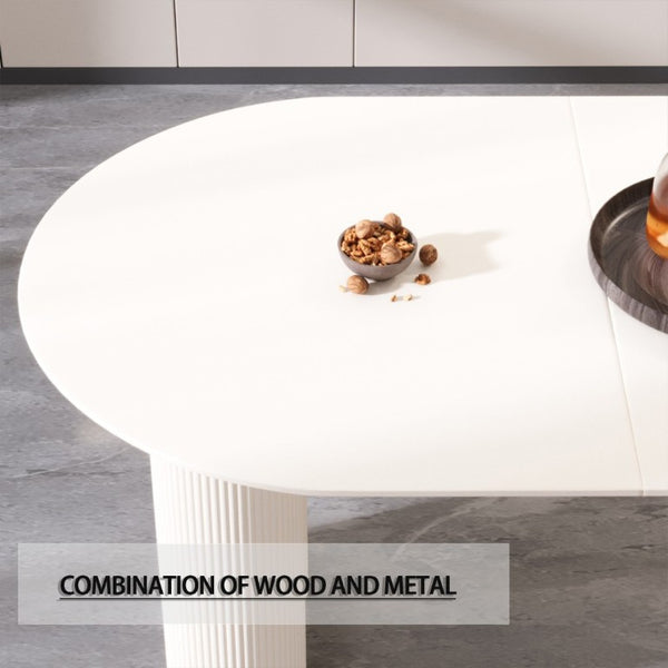 English Elm 63 Inch Cream MDF Dining Table Set with PU Leather Chairs and Black Metal Legs Beige+Cream - B W2189S00437