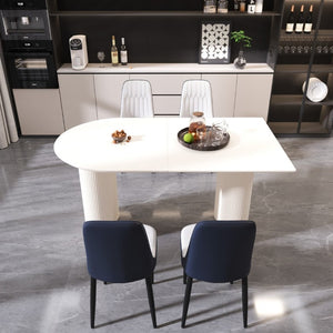 English Elm 63 Inch Cream MDF Dining Table Set with PU Leather Chairs and Black Metal Legs Blue+Cream,White W2189S00438