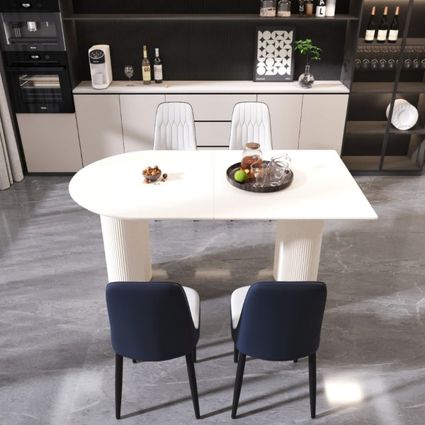 English Elm 63 Inch Cream MDF Dining Table Set with PU Leather Chairs and Black Metal Legs Blue+Cream,White W2189S00438