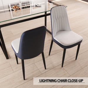 English Elm 63 Inch Cream MDF Dining Table Set with PU Leather Chairs and Black Metal Legs Blue+Cream,White W2189S00438