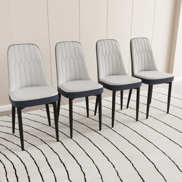 English Elm 63 Inch Cream MDF Dining Table Set with PU Leather Chairs and Black Metal Legs Blue+Cream,White W2189S00438