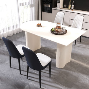 English Elm 63 Inch Cream MDF Dining Table Set with PU Leather Chairs and Black Metal Legs Blue+Cream,White W2189S00438