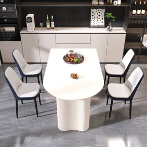 English Elm 63 Inch Cream MDF Dining Table Set with PU Leather Chairs and Black Metal Legs Blue+Cream,White W2189S00438