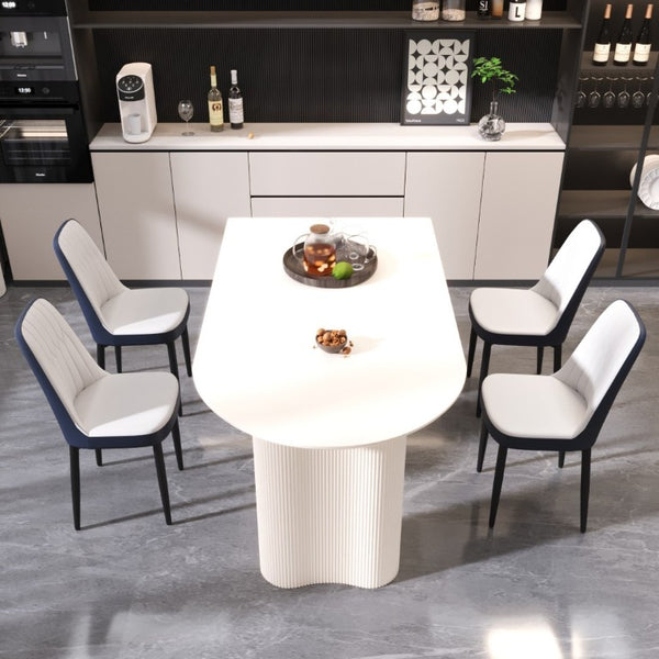 English Elm 63 Inch Cream MDF Dining Table Set with PU Leather Chairs and Black Metal Legs Blue+Cream,White W2189S00438