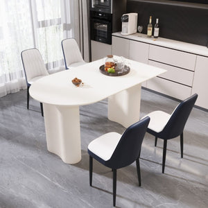English Elm 63 Inch Cream MDF Dining Table Set with PU Leather Chairs and Black Metal Legs Blue+Cream,White W2189S00438