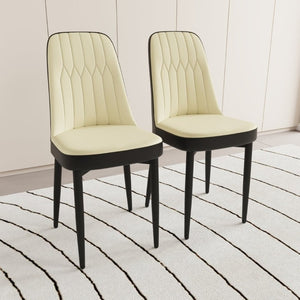 English Elm 63 Inch Six Seat MDF Dining Set with PU Leather Chairs and Black Metal Legs W2189S00440