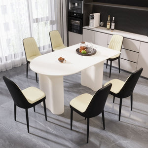 English Elm 63 Inch Six Seat MDF Dining Set with PU Leather Chairs and Black Metal Legs W2189S00440
