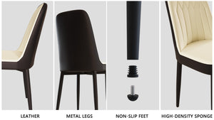 English Elm 63 Inch Six Seat MDF Dining Set with PU Leather Chairs and Black Metal Legs W2189S00440