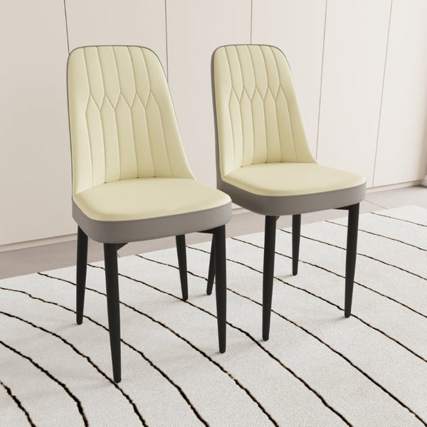 English Elm 63 Inch Cream MDF Dining Set Seats Six with PU Leather Chairs and Black Metal Legs W2189S00441
