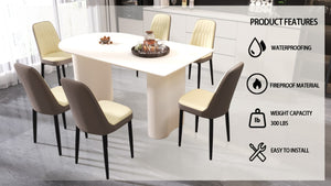 English Elm 63 Inch Cream MDF Dining Set Seats Six with PU Leather Chairs and Black Metal Legs W2189S00441