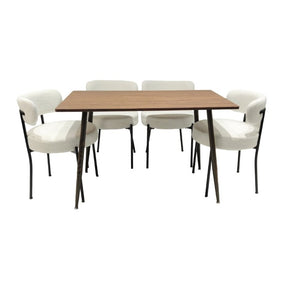 English Elm White Boucle Dining Chair Set of 4 Mid Century Barrel Back with Matte Black Legs W2189S01018