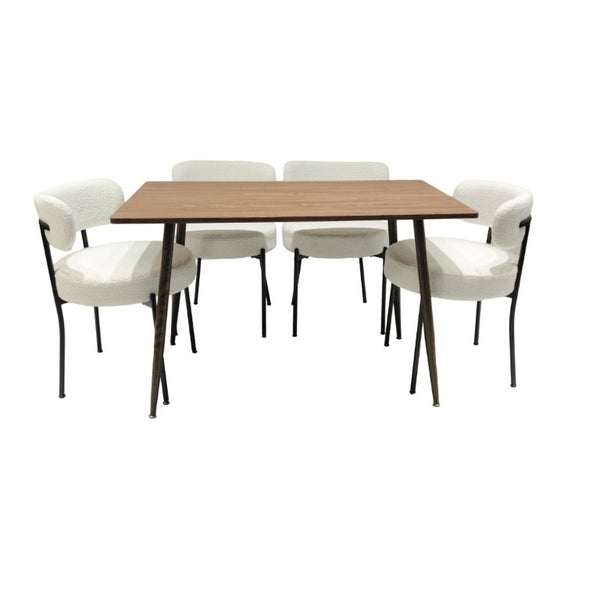 English Elm White Boucle Dining Chair Set of 4 Mid Century Barrel Back with Matte Black Legs W2189S01018