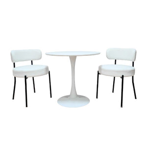 English Elm White Boucle Dining Chair Set of 4 Mid Century Barrel Back with Matte Black Legs W2189S01018