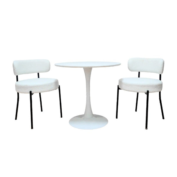 English Elm White Boucle Dining Chair Set of 4 Mid Century Barrel Back with Matte Black Legs W2189S01018